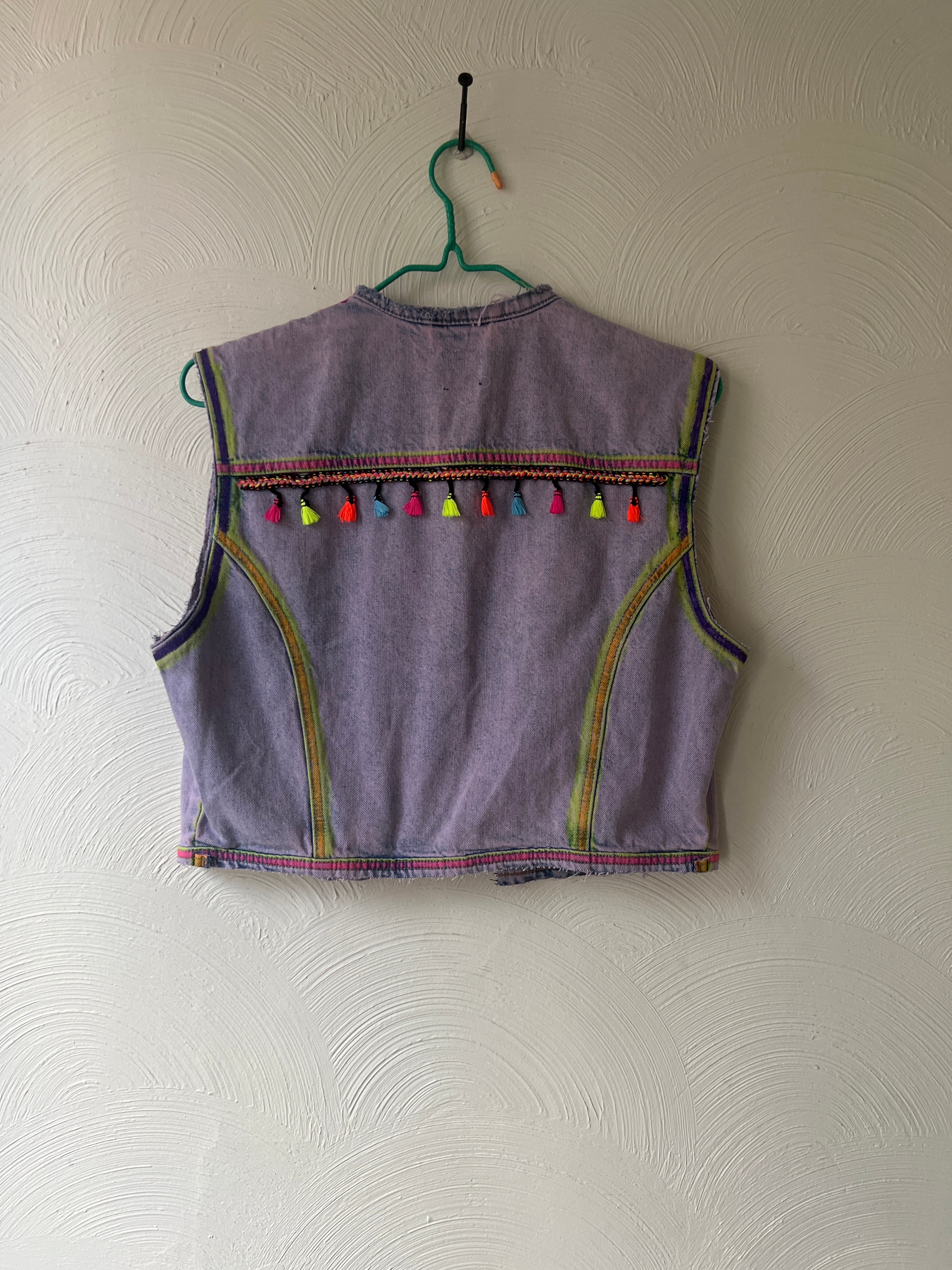Neon Accented Denim Vest- Small