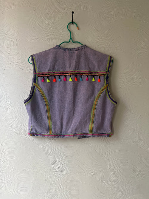 Neon Accented Denim Vest- Small