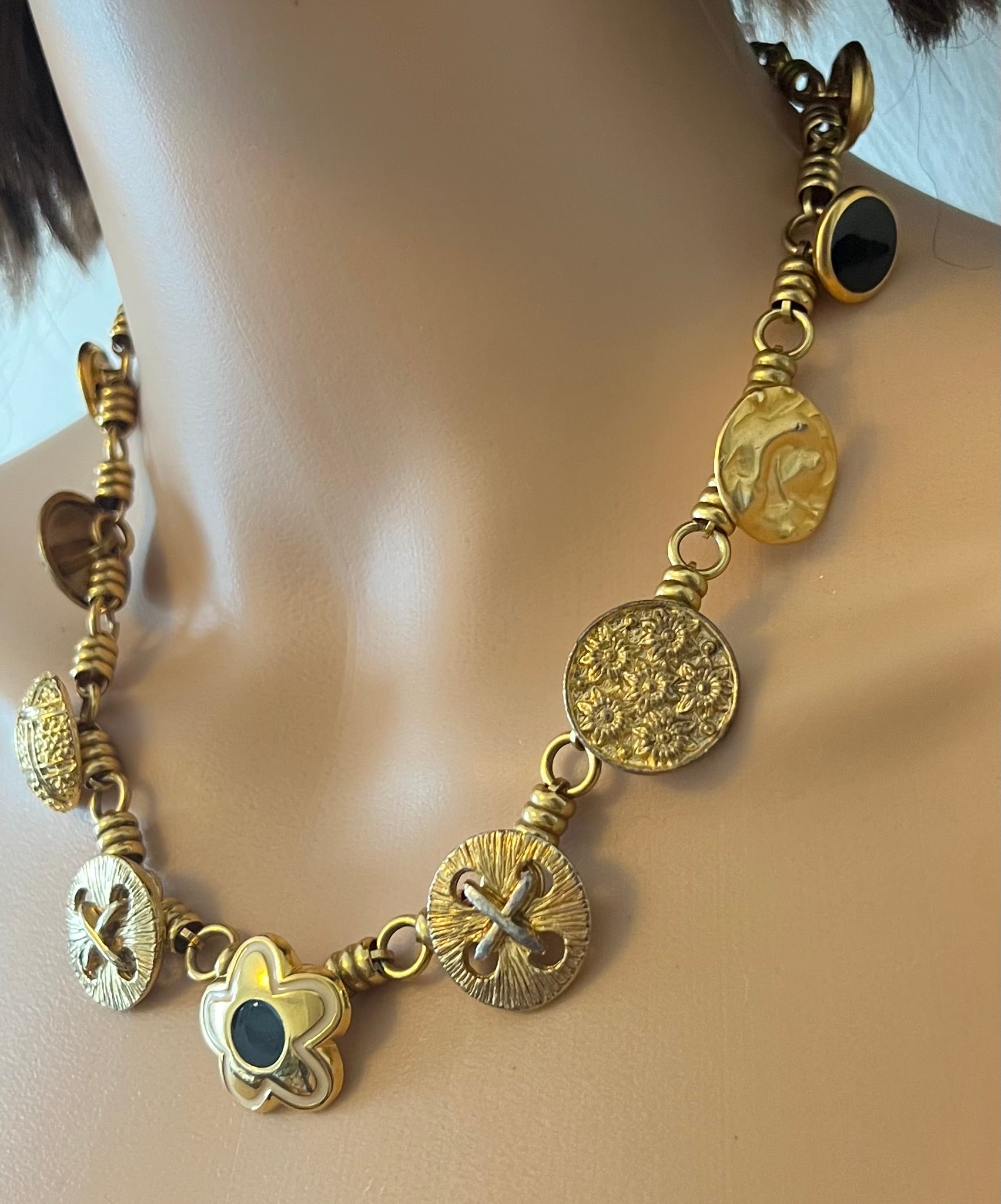 Vintage Brass Button Necklace