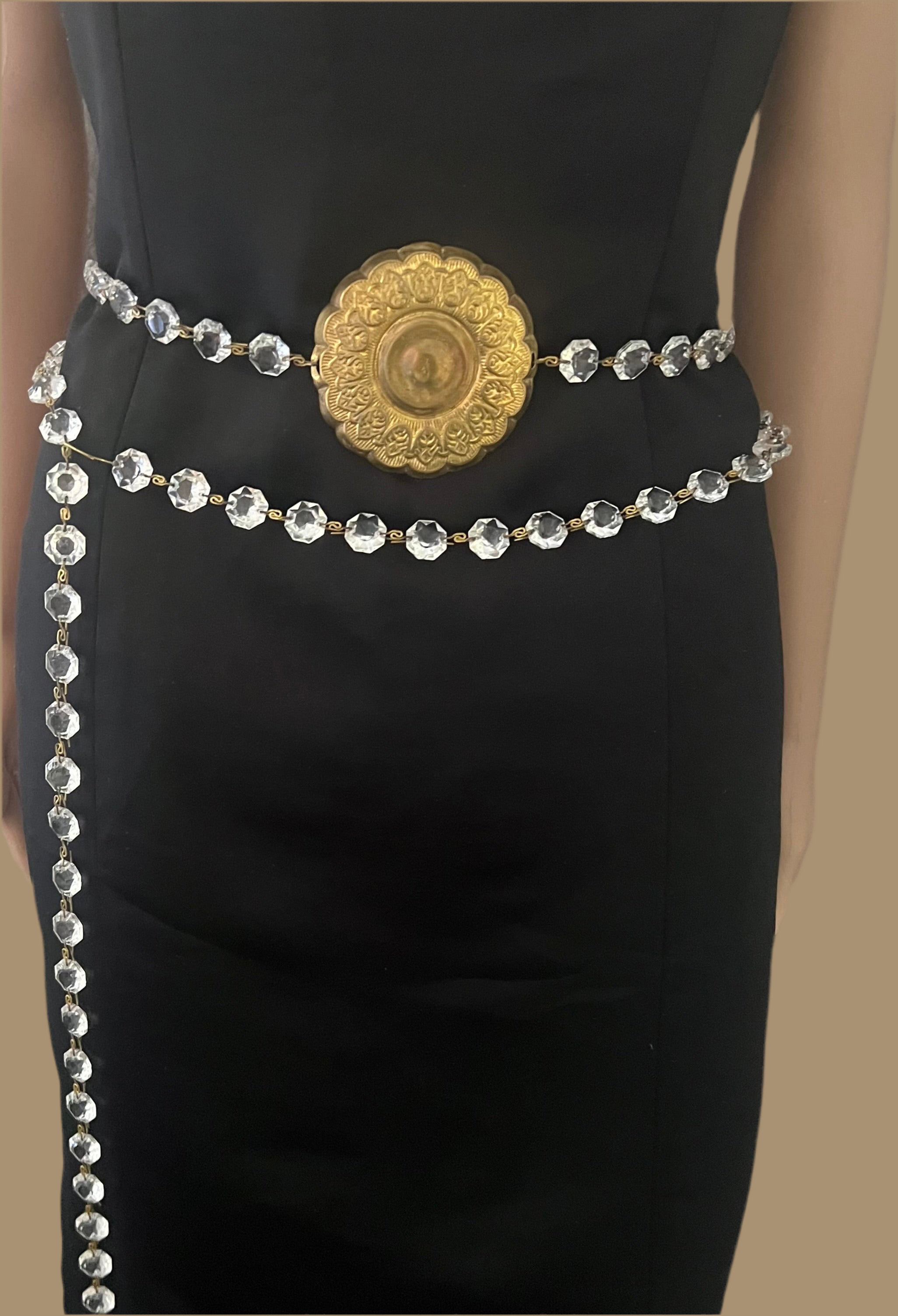 Vintage Brass and Crystal Belt- One Size (Adjustable)