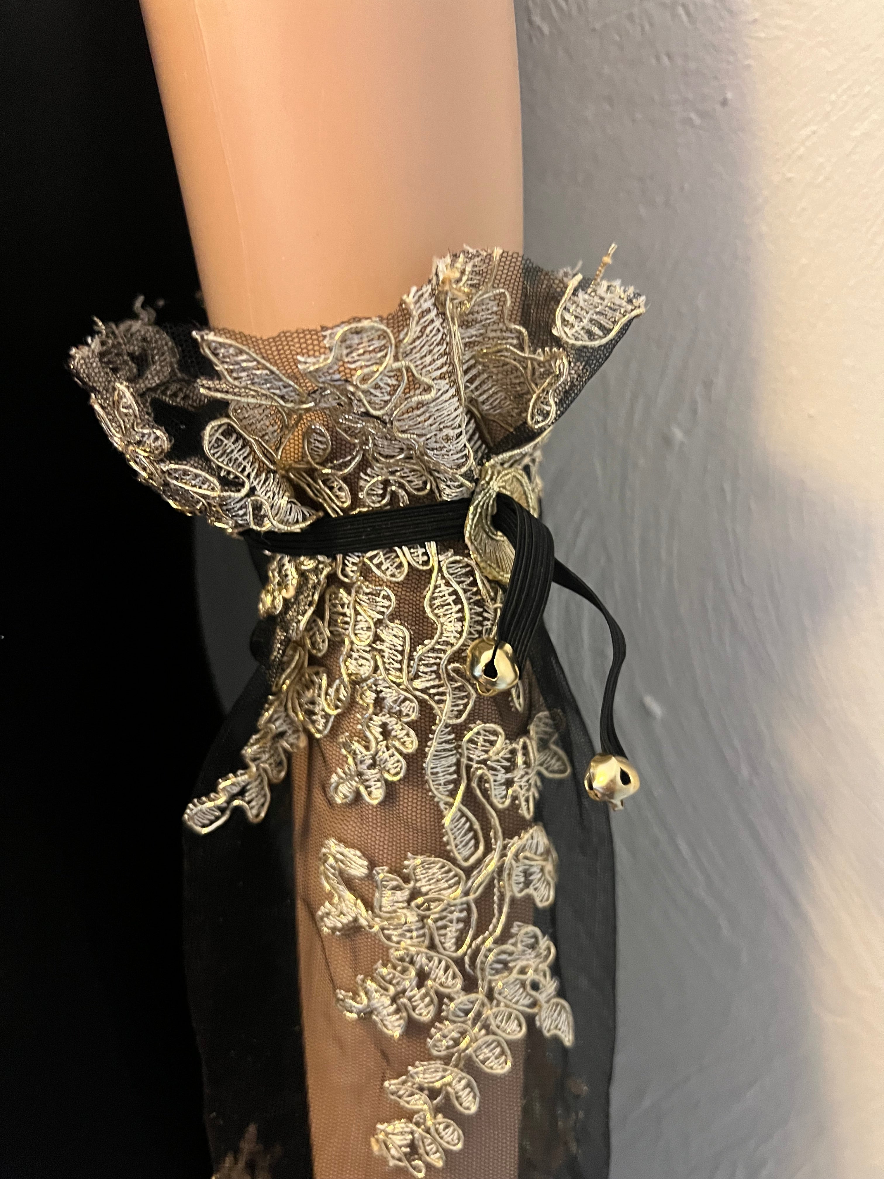 Pair of Black and Gold Fingerless Gloves- Small