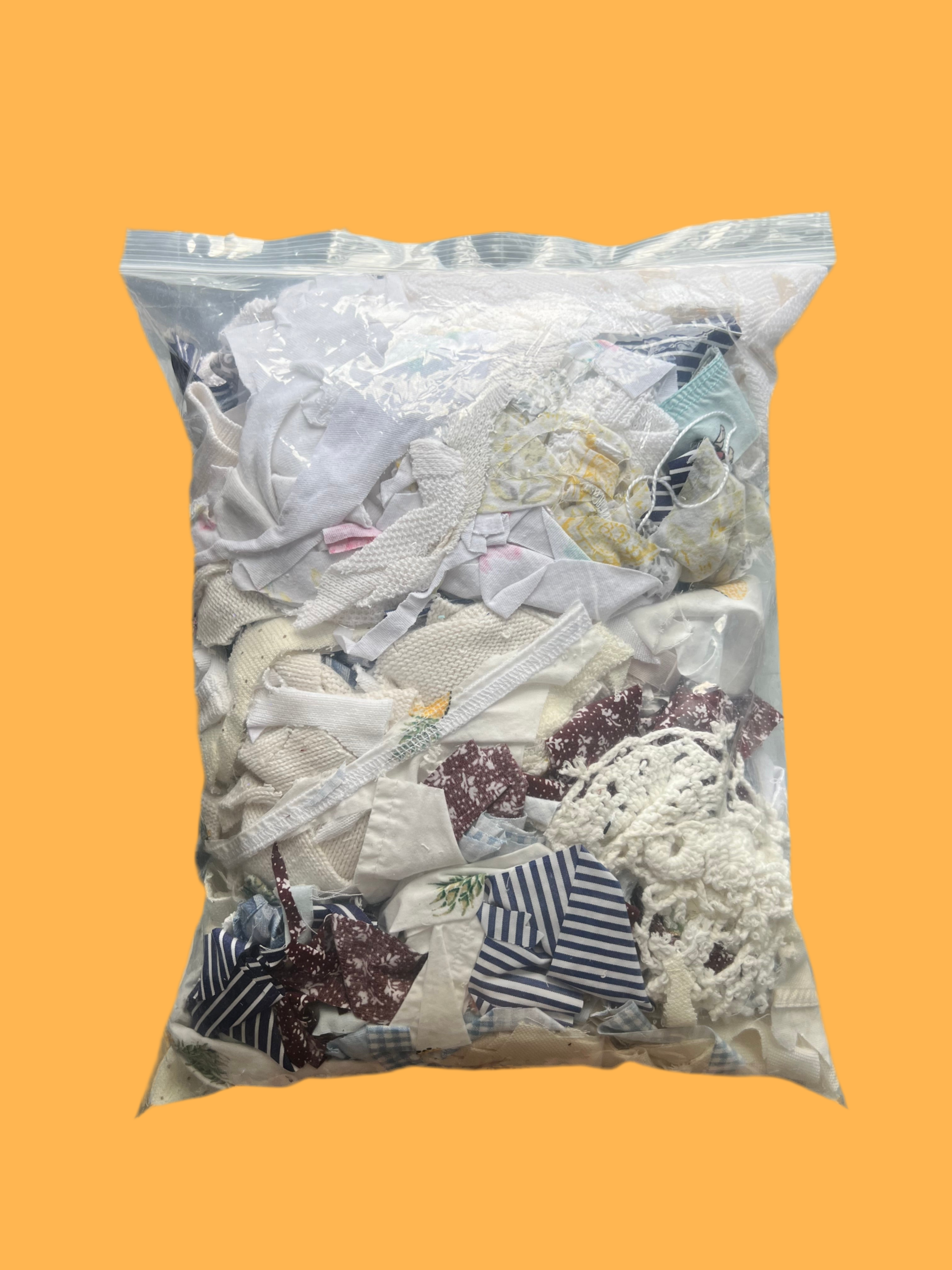 Zero Waste Stuffing Contained in a Clean Reused Bag.