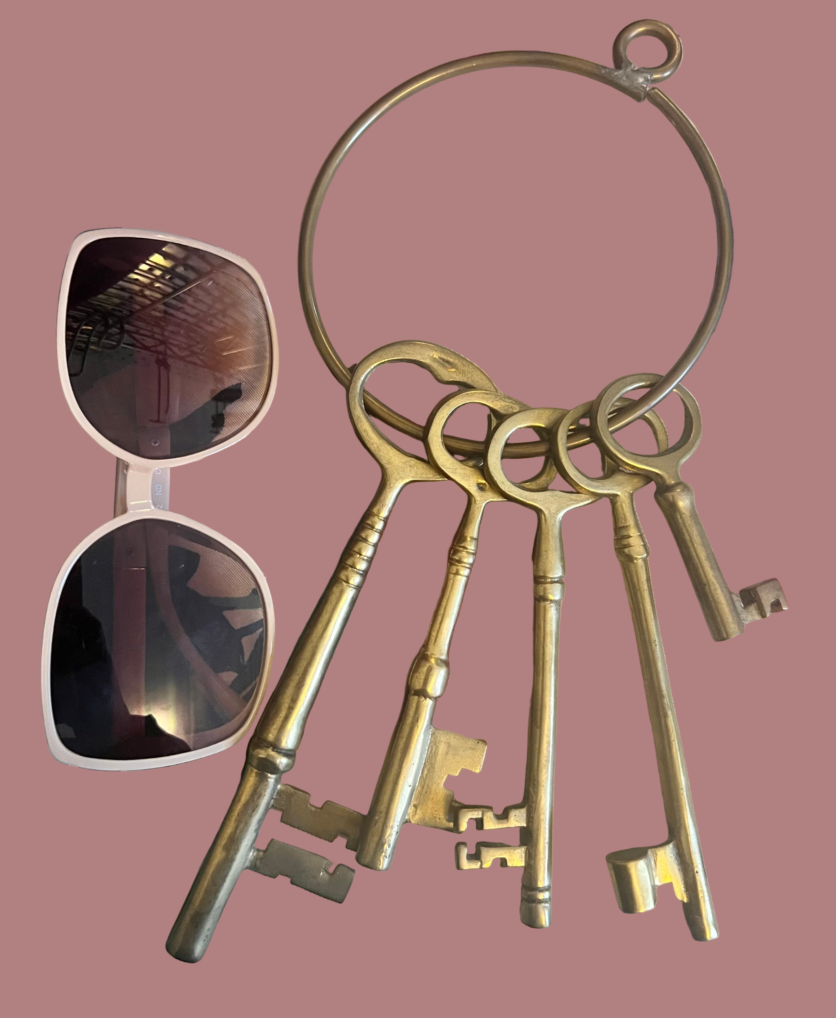 Vintage Brass Keys on Ring Decor