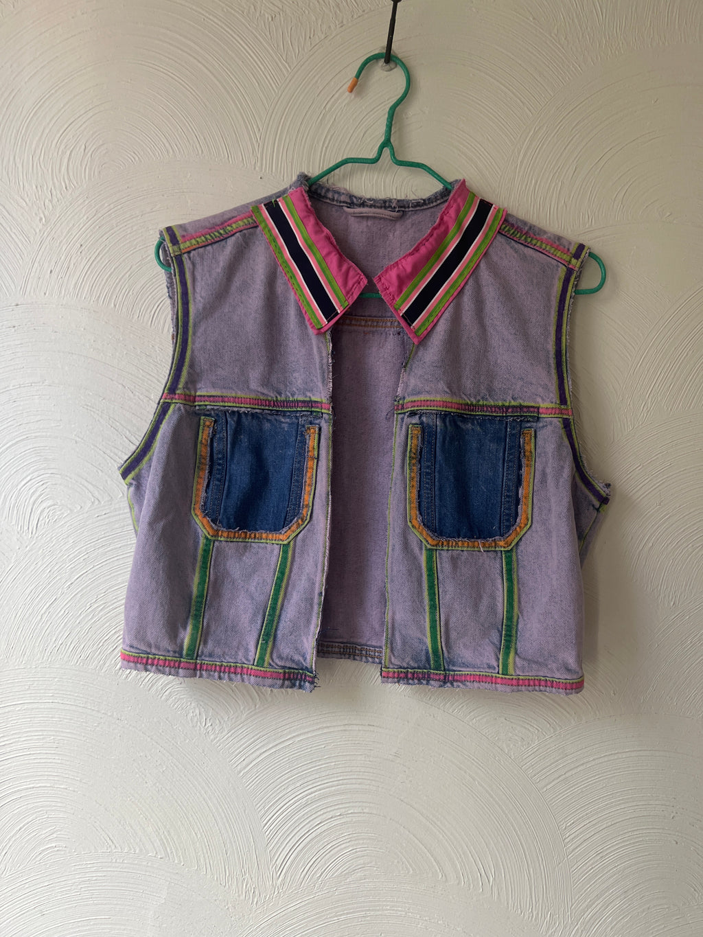 Neon Accented Denim Vest- Small