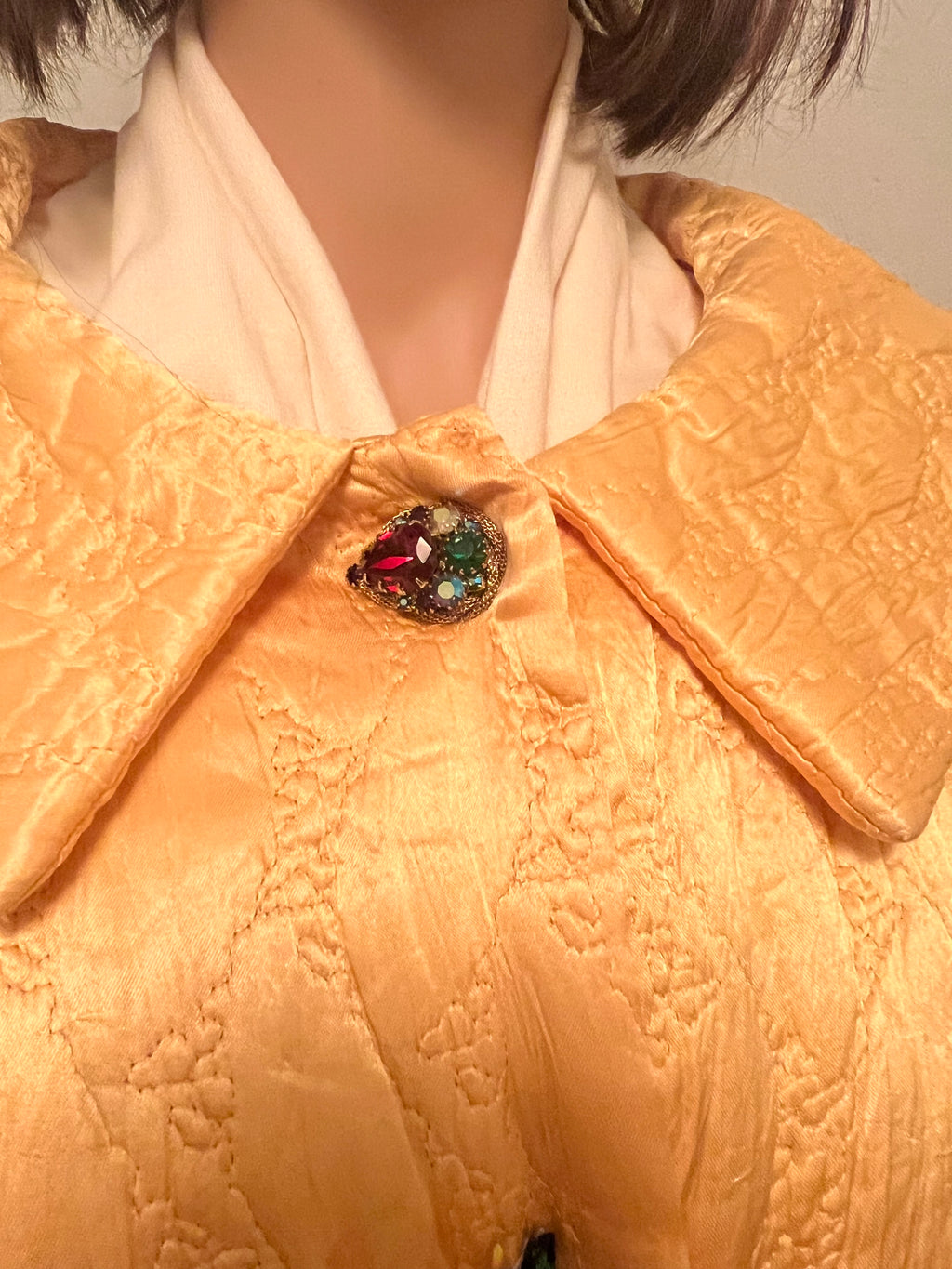 Refurbished, Designed, and Hand-Sewn Vintage Luxury House Coat With Removable Vintage Brooch- Size Medium