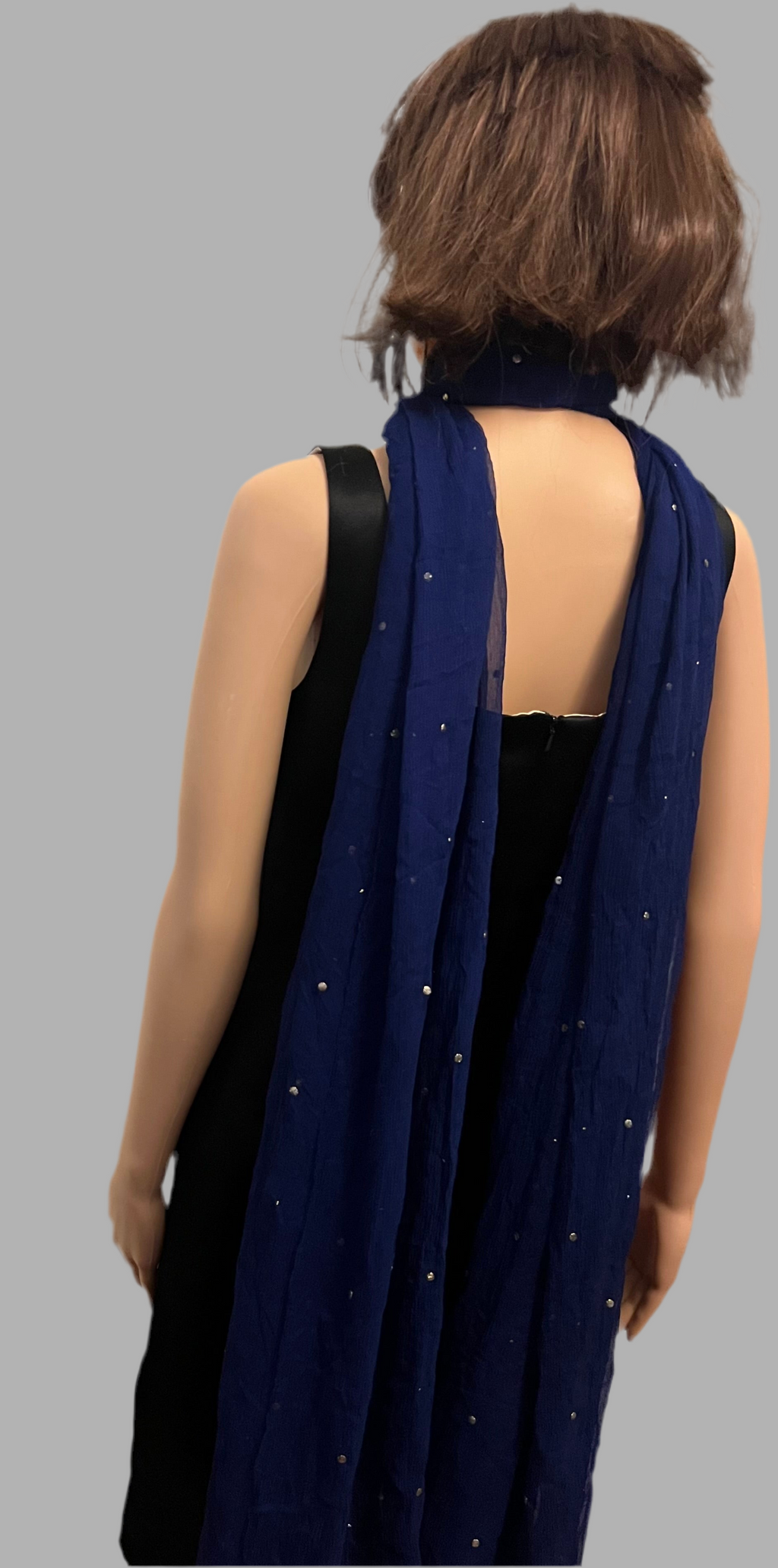 Royal Cobalt Blue Indian Crinkle Chiffon Fabric with Silver Decor