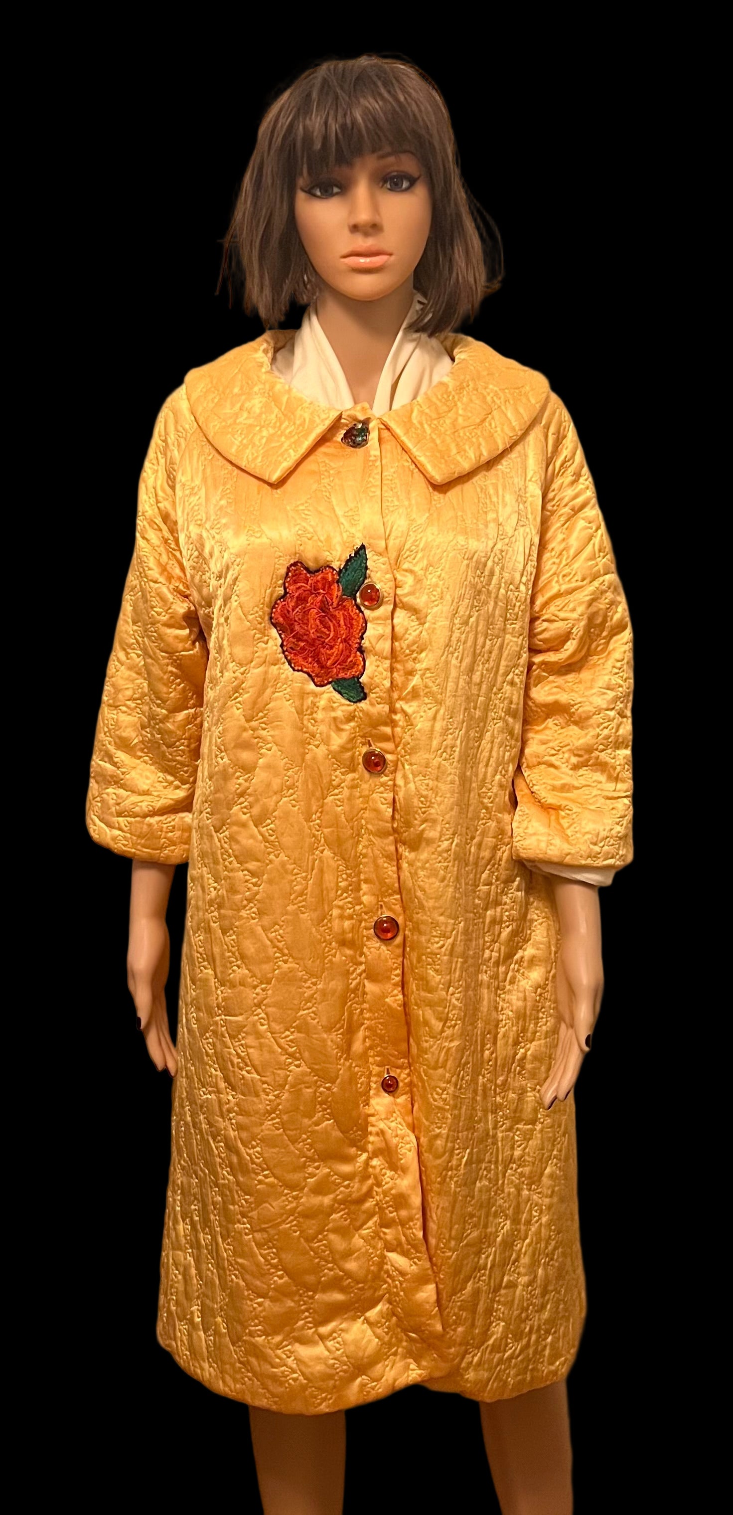 Refurbished, Designed, and Hand-Sewn Vintage Luxury House Coat With Removable Vintage Brooch- Size Medium