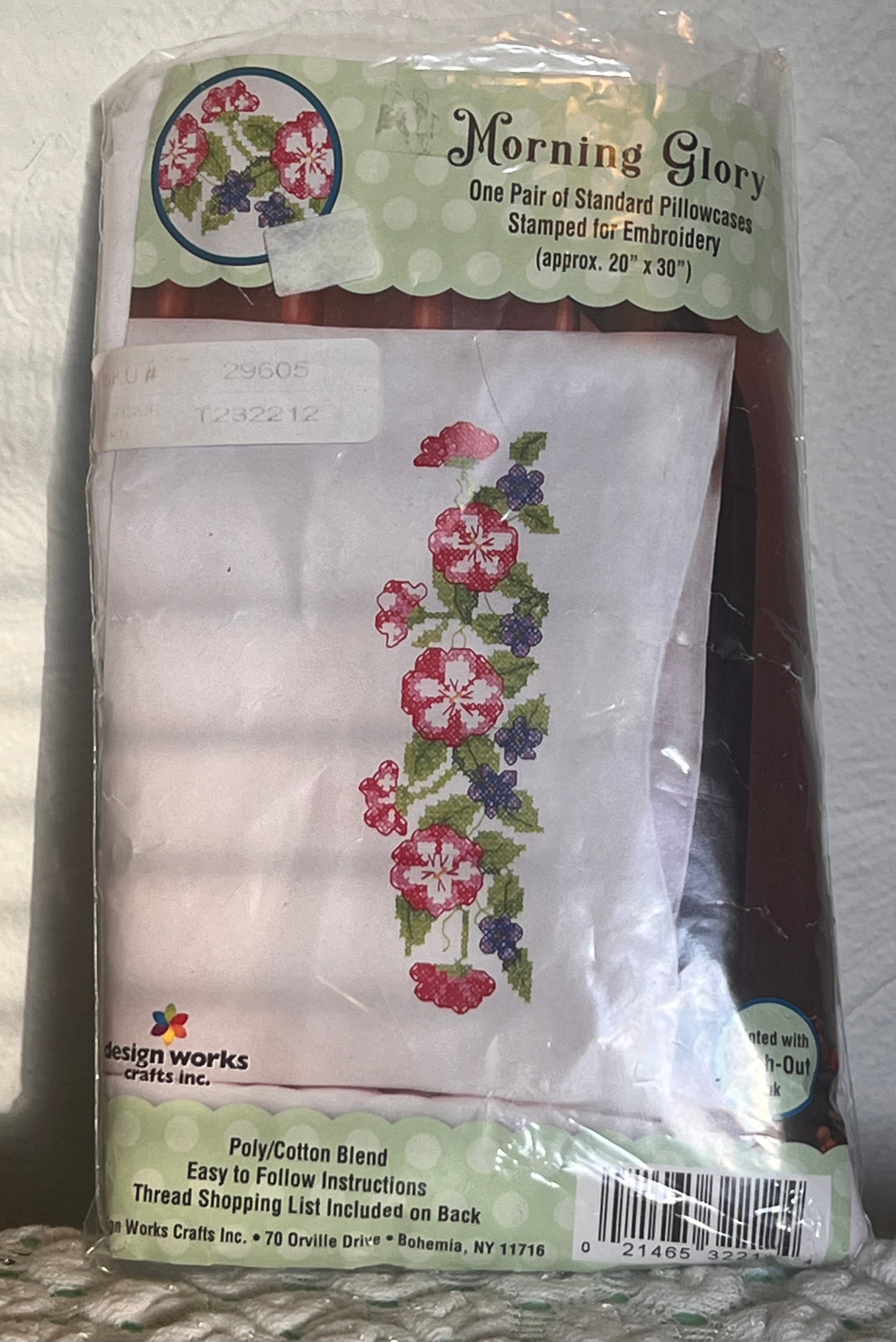 Pair of Vintage Floral Cross Stitching Pillow Cases