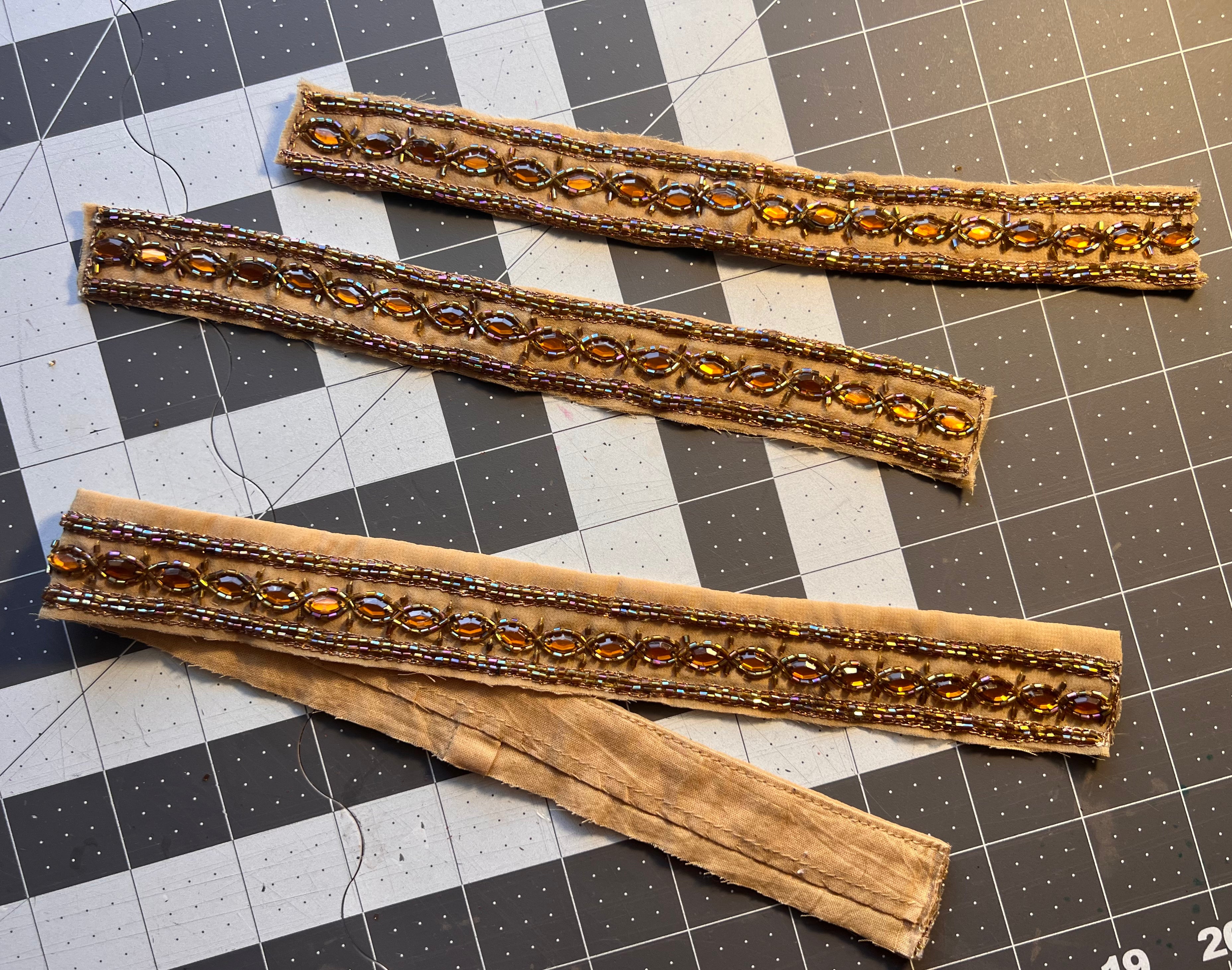 Set of Embellished Trim- Two 9 inch long steps and One 19 inch long strip.